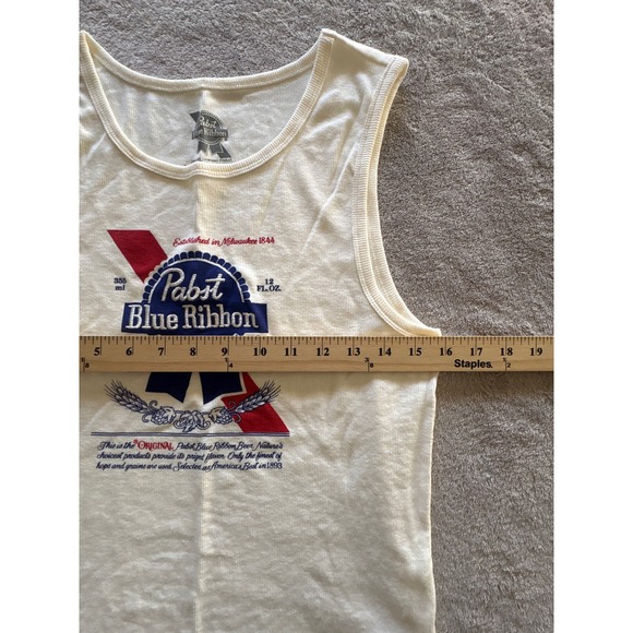 Pabst Blue Ribbon Embroidered Graphic Tank Top Cream Ribbed Womens Large - Picture 3 of 6